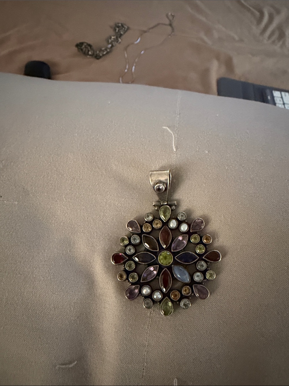 Sterling Silver Multicolor Gemstone Pendant Necklace - Women Jewelry